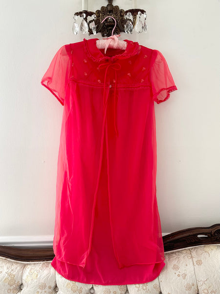 Ravishing Red 60s Peignoir and Nightgown Set (S/M)