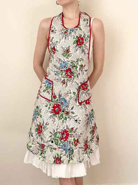 Red Flower Vintage Pinafore Apron Dress