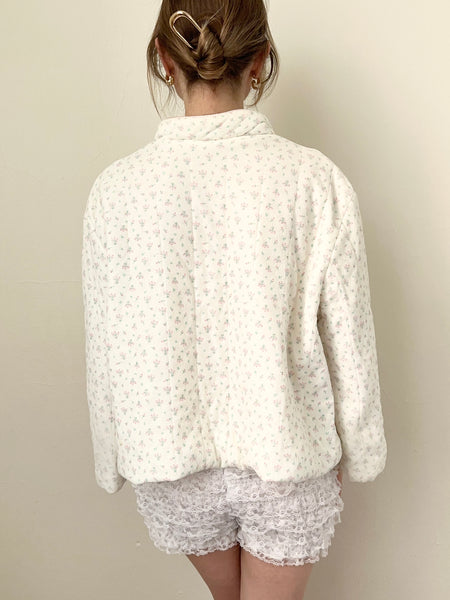 Pink Cotton Ditsy Floral 1950s Bed Jacket (S)