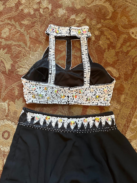 Vintage Black Sequin Bejeweled Dance Costume (S)