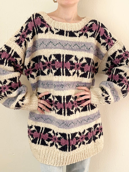 Vintage 60s Pure Wool Hand Knit Ecuadorian Sweater (M/L)