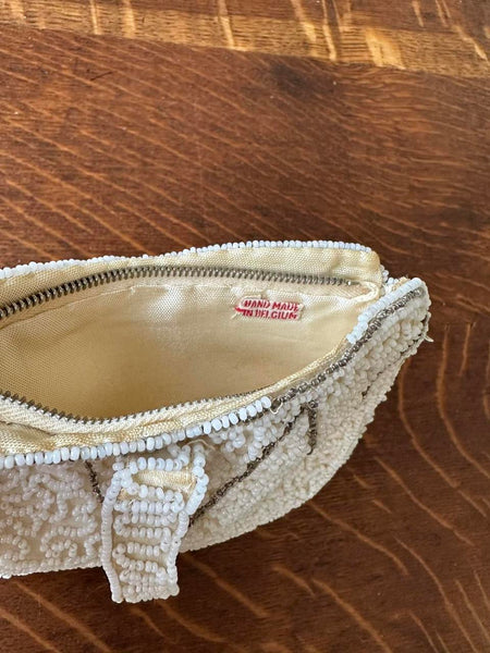 Antique 1930s Micro Seed Beaded Belgium Coin Purse Clutch Bag