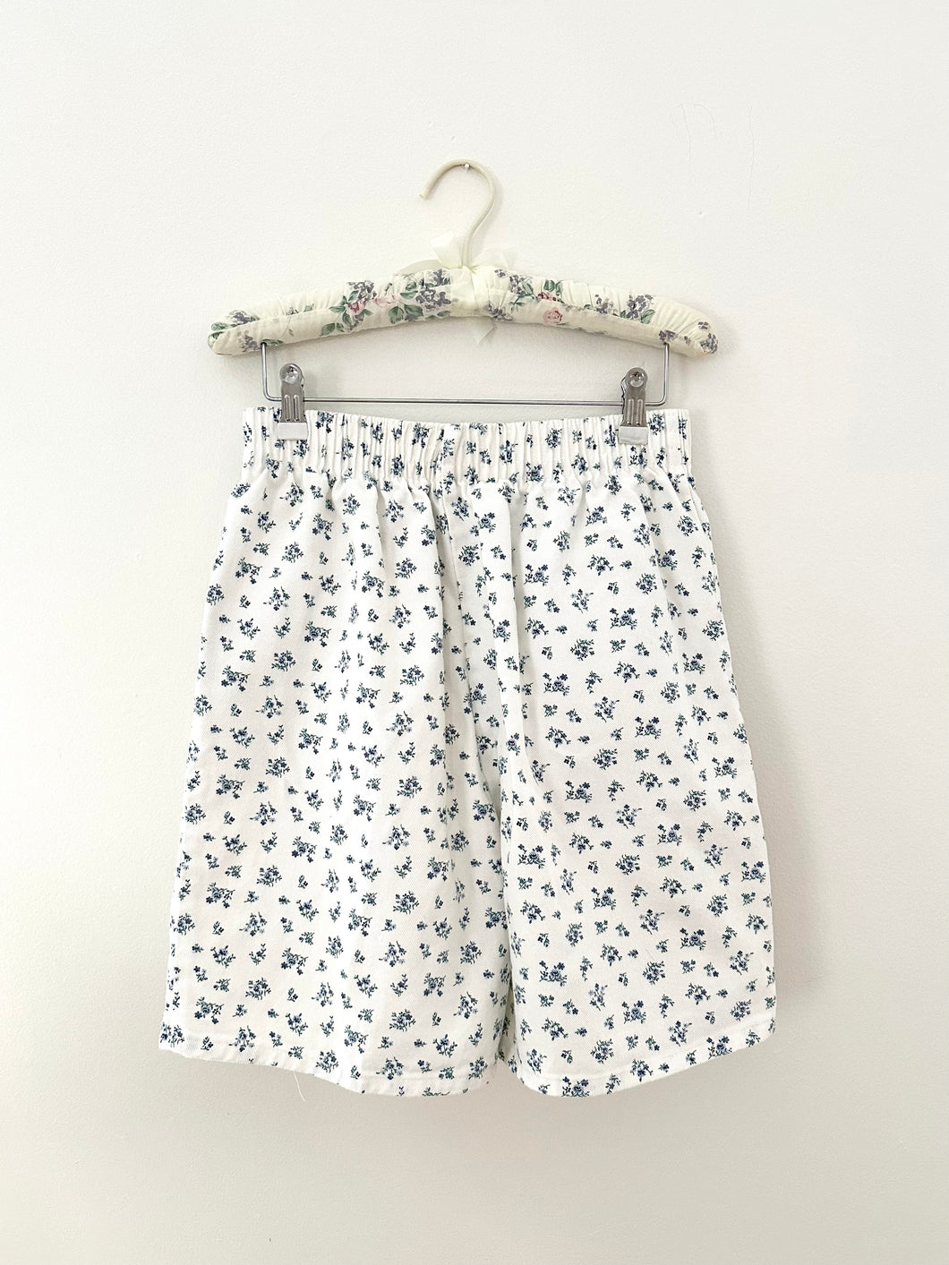 Ditzy Blue Floral Paperbag Cotton Denim Shorts (2)