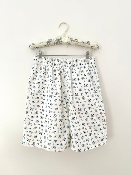 Ditzy Blue Floral Paperbag Cotton Denim Shorts (2)