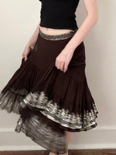 Load image into Gallery viewer, Vintage Y2K Brown Silk Silver Sequin Skirt (XS/S, 30”)
