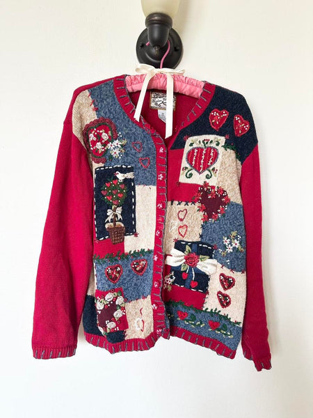 Romantic Shabby Chic Embroidered Vintage Valentine’s Day Cardigan Sweater (M)