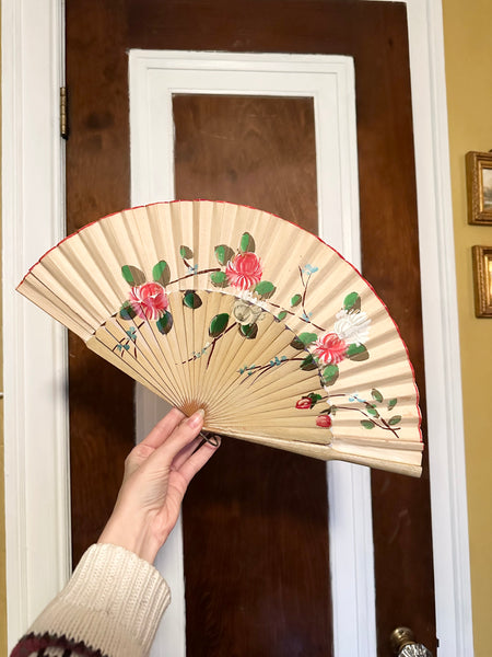 Vintage 1940s Cuban Hand Painted Wooden Fan
