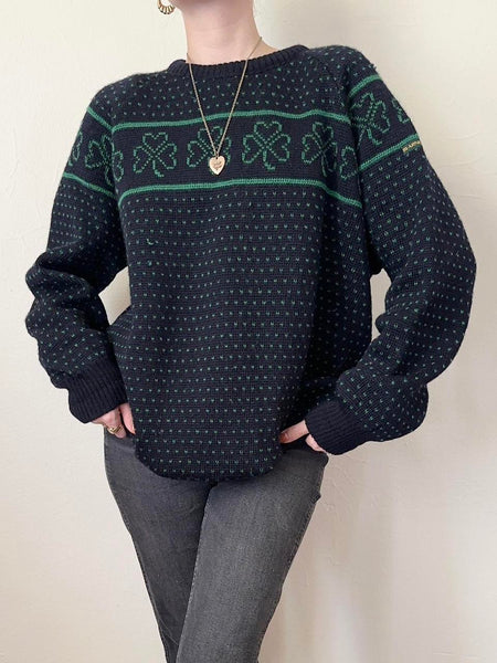 Lucky Shamrock Hand Knit Irish Sweater (L)