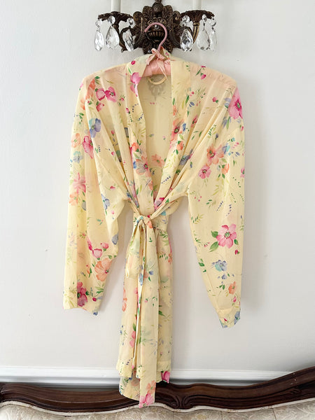 Vintage Victoria’s Secret 1990s Pink & Yellow Floral Peignoir Robe (OS)