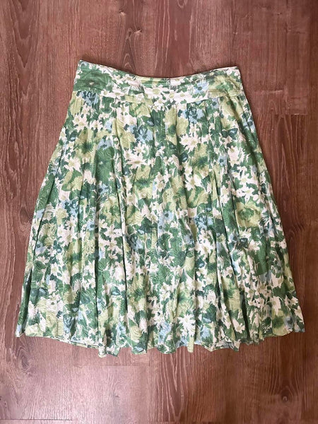 Green Floral Embroidered Midi Skirt (L, 37”)