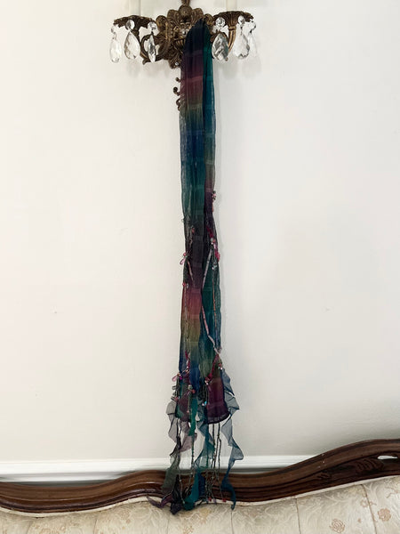 Y2K Colorful Mermaid Designer Fringe Beaded Skinny Scarf