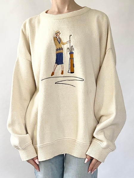 Vintage 1920s Style Woman Golf Sweater (XL)