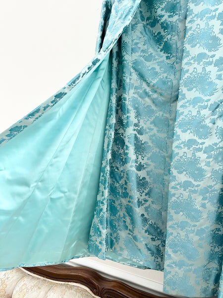 Tiffany Blue Satin 1960s Hand Made Dress & Matching Robe (M/L)