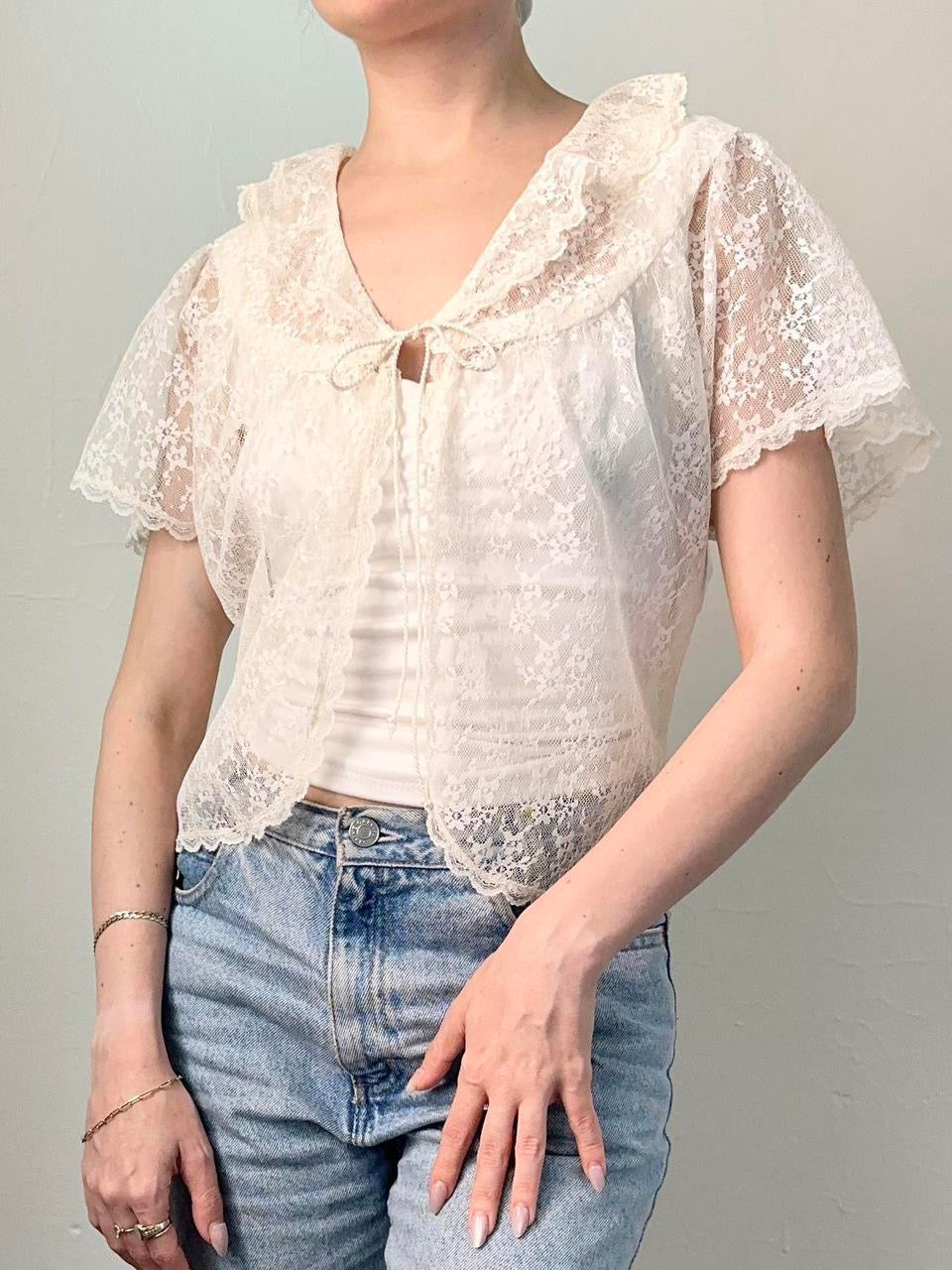 Cream Vintage Lace Bed Jacket (XS/S)