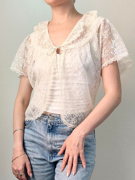 Cream Vintage Lace Bed Jacket (XS/S)