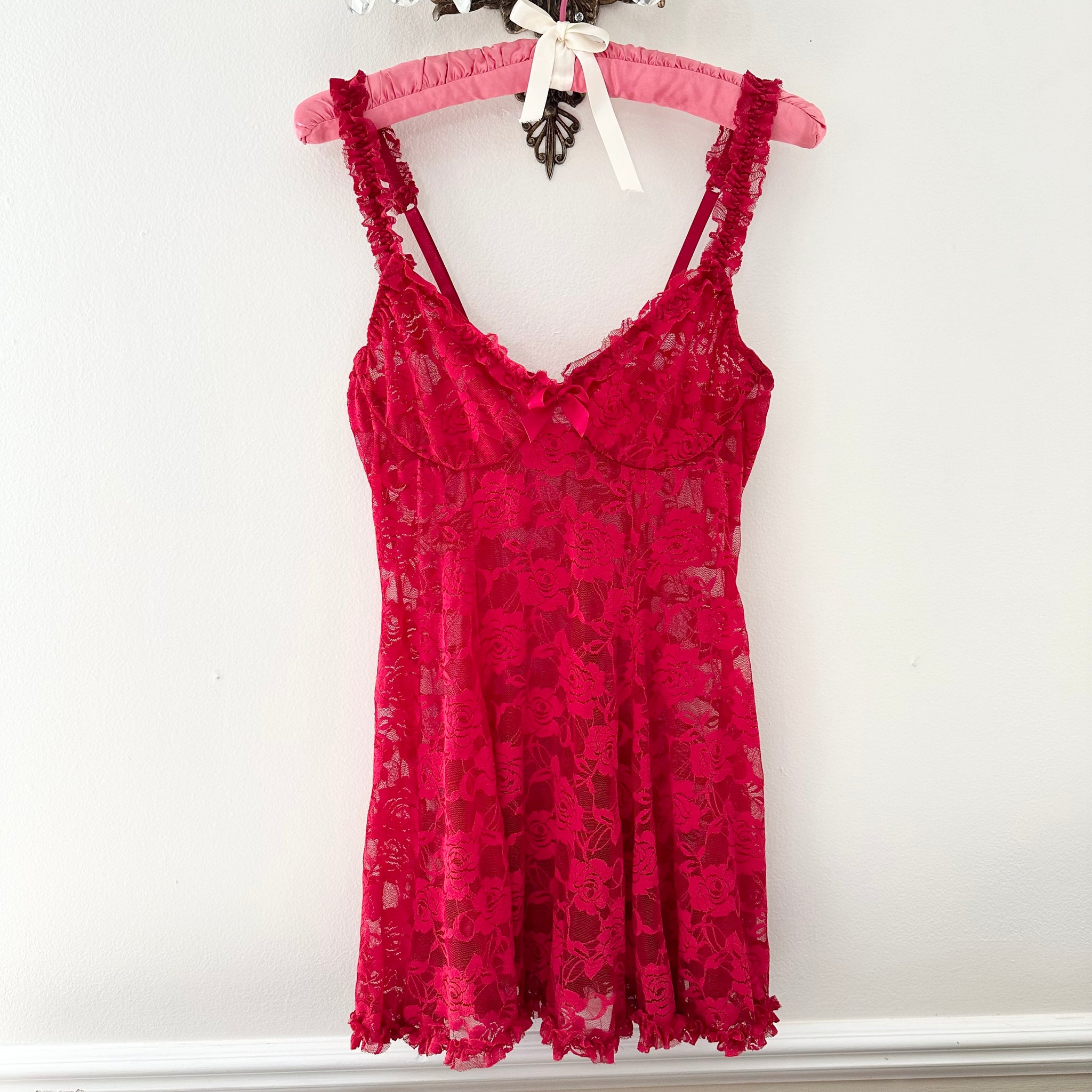 1990s Mona Rose Madison Beer Lace Slip Mini Dress (M)  Amethyst Lullabies