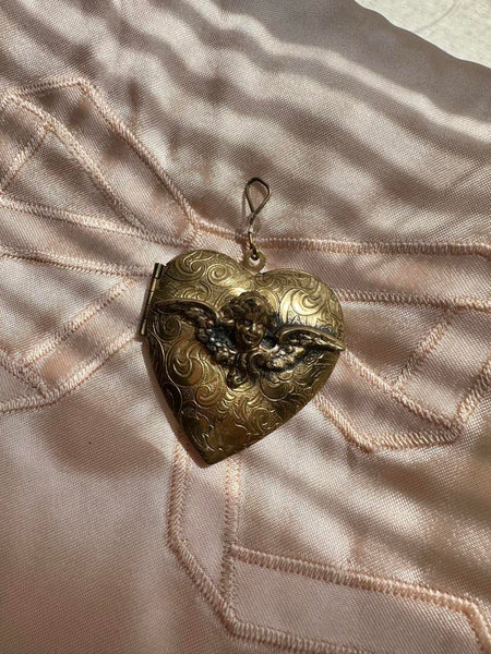Vintage Cherub Angel Heart Locket Pendant
