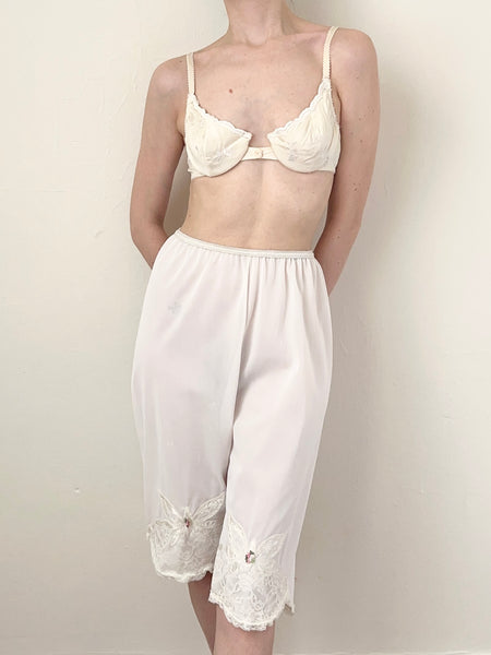 White Silky Rosette Vintage Bloomer Shorts (XXS)
