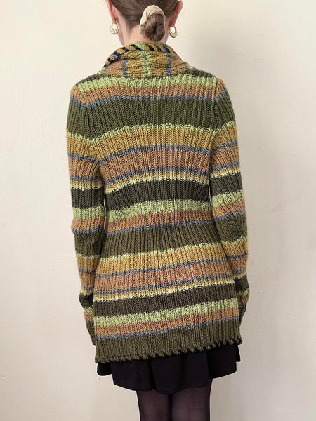 Green Striped Ribbon Cardigan Sweater (XS/S)