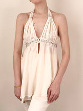 Load image into Gallery viewer, Victoria’s Secret Ivory Silk Silver Sequin Halter Blouse (L)
