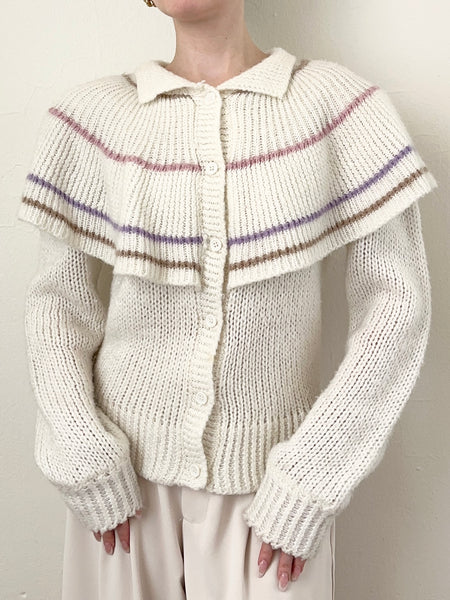 Peter Pan Bib Ruffle Collar Cardigan Sweater (M)