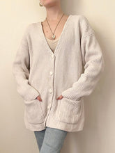 Load image into Gallery viewer, 90s Linen Cotton Ribbed Cardigan Sweater (L)
