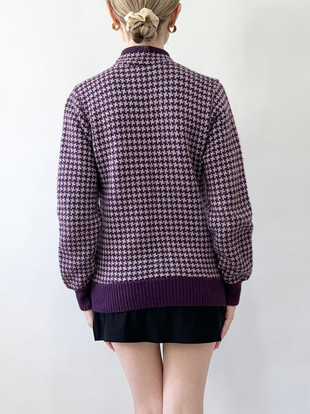 Plum Houndstooth 60s/ 70s Sweater (S)