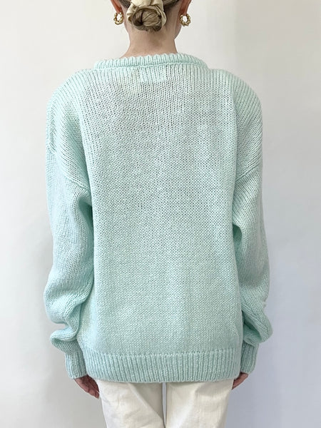 Pastel Blue 1980s Rosette Sweater (L)