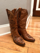 Load image into Gallery viewer, Vintage Tattoo “Heart of a Cowgirl” Leather Cowboy Boots (7)
