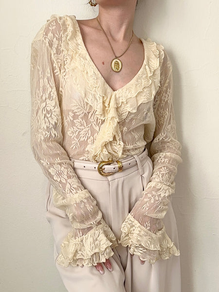 Romantic Lace Angel Sleeve Ruffle Blouse (L)
