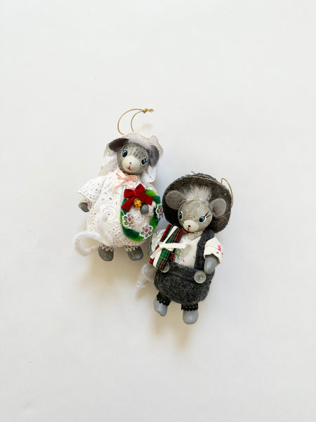 Hand Made Wooden Vintage Mice Christmas Ornaments