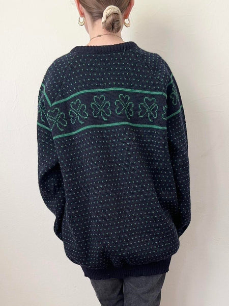Lucky Shamrock Hand Knit Irish Sweater (L)