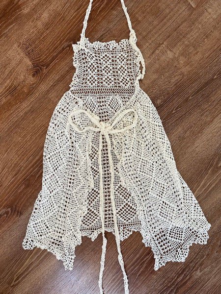 Antique White Edwardian Filet Lace Apron