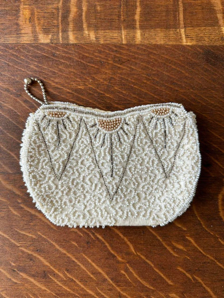 Antique 1930s Micro Seed Beaded Belgium Coin Purse Clutch Bag