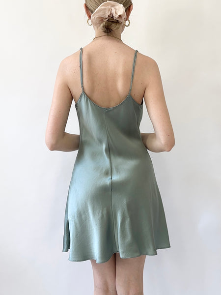Sage Green Pure Silk 1990s Victoria’s Secret Slip Dress (XS)