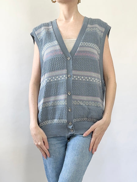 Vintage Candy Striped Sweater Vest (L)