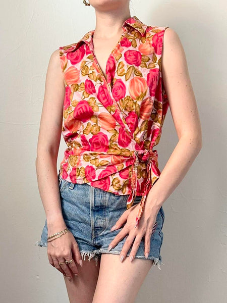 Pink Summer Rose Cotton Blouse (S/M)