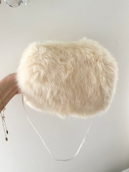 1940s 1950s White Cream Fur Hand Muff