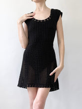 Load image into Gallery viewer, 90s Black Sheer Crochet Mini Dress (M)
