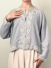 Load image into Gallery viewer, Baby Blue 1950s Beaded Pearl Cardigan Sweater (S)
