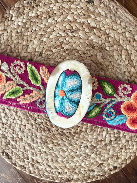 Handmade Wool Embroidered Colorful Peruvian Flower Belt