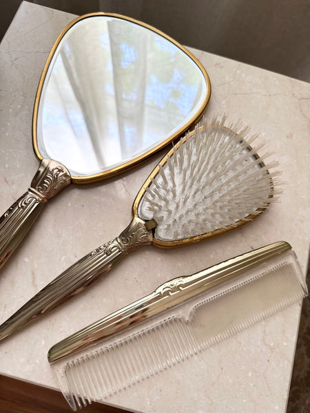 Vintage Antique Victorian Style Brass Bows Matching Vanity Set
