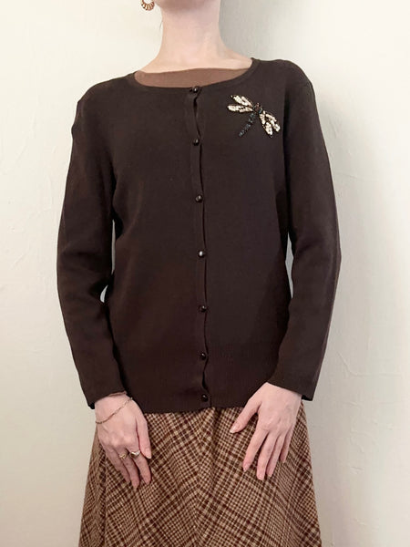 Brown Dragonfly Cardigan Sweater (S)