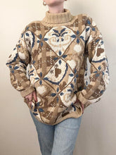 Load image into Gallery viewer, Cozy Hand Knit Blue &amp; Brown Vintage Sweater (M)
