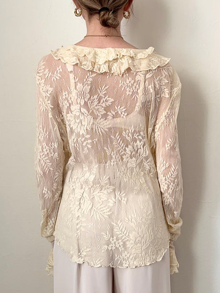 Romantic Lace Angel Sleeve Ruffle Blouse (L)