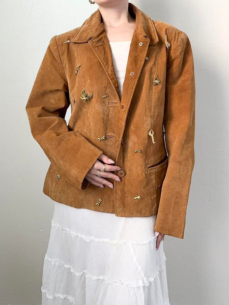 Vintage Gold Charm 90s Leather Suede Jacket (M)