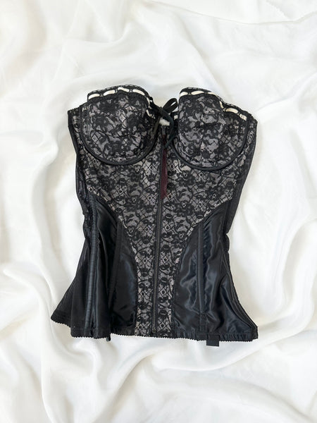 1950s Black Lace Merry Widow Bustier (32C)