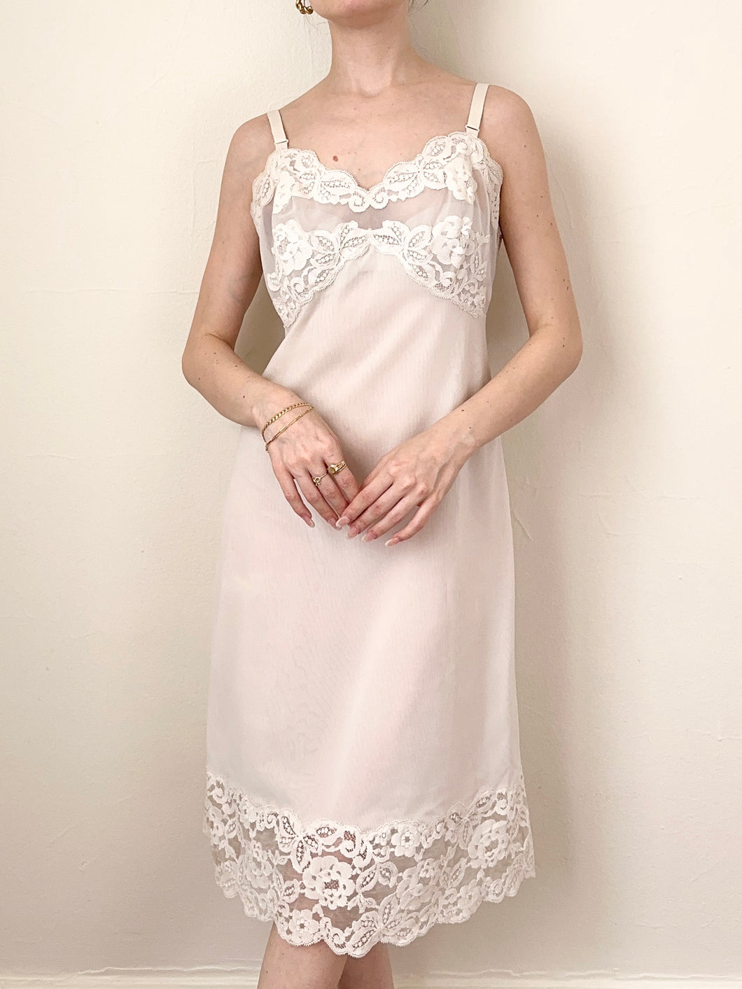 Vintage 1950s White Lace Slip Dress (S)