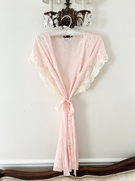 Vintage 1980s Pink Lace Trim Princess Peignoir Robe (S/M)