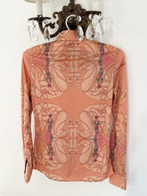 Load image into Gallery viewer, Vintage 1970s Art Nouveau Disco Print Novelty Button Down Blouse (XS/S)
